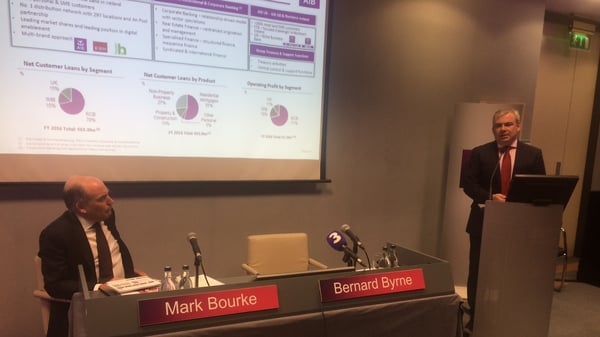 AIB CFO Mark Bourke and AIB CEO Bernard Byrne at the bank's results press conference today