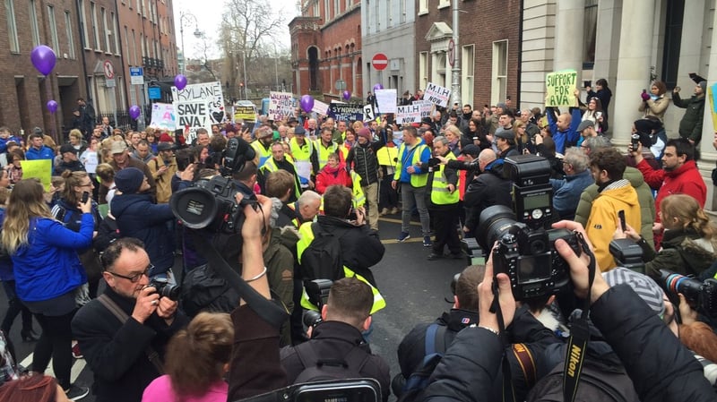 Supporters greet Vera Twomey as she arrives at the Dáil
