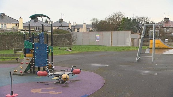 The playground in Tuam with the site where human remains were found at the back