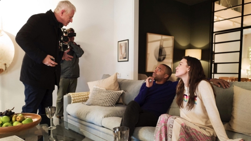 Love Actually creator Richard Curtis with stars Chiwetel Ejiofor and Keira Knightley. Pic: Twitter/EmmaFreud