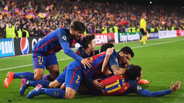 Barcelona celebrate their incredible victory over PSG on Wednesday night