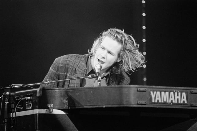 Liam Ó Maonlaí on stage during recording of 'Live in Dublin' in 1987.