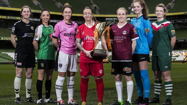 Pictured L-R: Ciara Delany (Kilkenny United WFC), Louise Corrigan (Peamount United), Kylie Murphy (Wexford Youths Women's LFC), Pearl Slattery (Shelbourne LFC), Meabh de Burca (Galway WFC), Emily Cahill (UCD Waves) and Saoirse Noonan (Cork City Women's FC