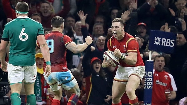 George North celebrates his first try