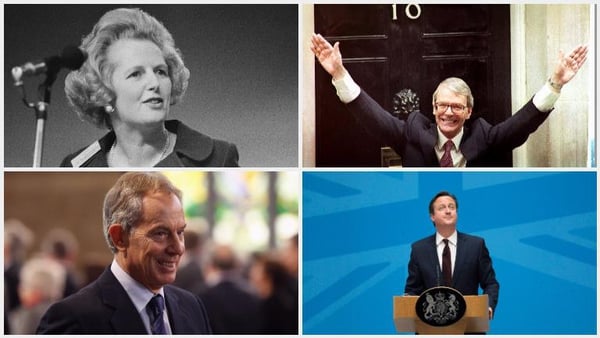 Former British prime ministers Margaret Thatcher, John Major, Tony Blair and David Cameron