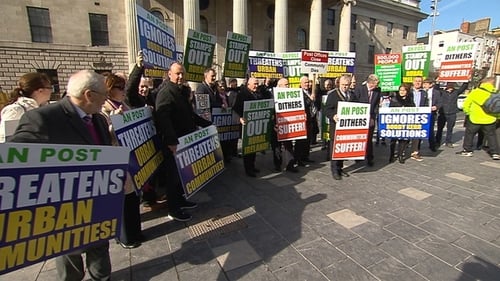 Postmasters and postmistresses protest outside the GPO in Dublin