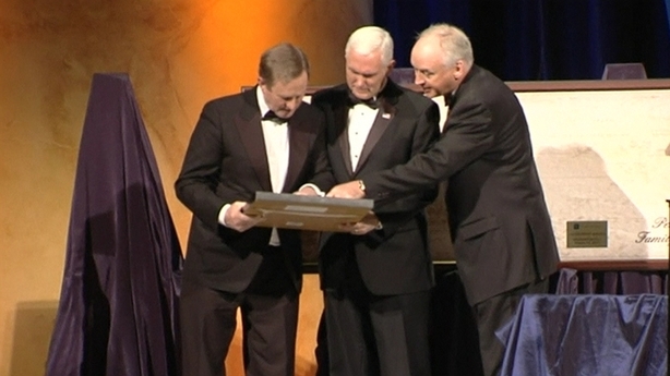 Mike Pence presented with copy of roll book from a Co Sligo school that includes the name of his grandfather