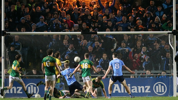 Kerry goalkeeper Brendan Kealy keeps Dublin out with a save on the line