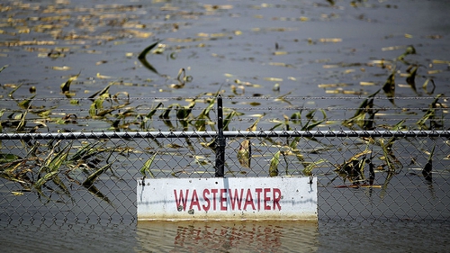 A wastewater treatment plant inundated by floodwaters in Mississippi
