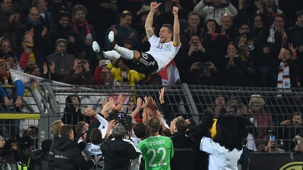 Lukas Podolski marked his international swan-song with a cracking goal