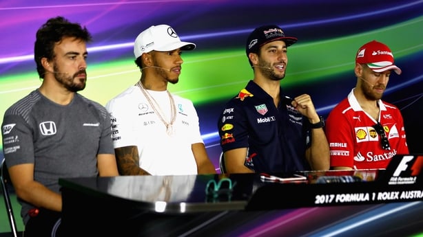 Fernando Alonso, Lewis Hamilton, Daniel Ricciardo and Sebastian Vettel 