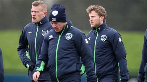 James McClean (left) at Ireland squad training in Abbotstown