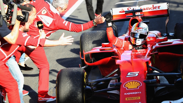 Sebastian Vettel celebrates his win at the Australian Grand Prix