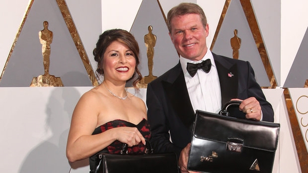Brian Cullinan and Martha Ruiz on the red carpet ahead of the Best Picture mix-up at Oscars in February