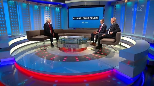 Ger Loughnane (r) in the League Sunday studio with Michael Lyster and Eddie Brennan