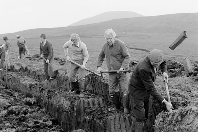 Turf cutting by hand near Ballycastle, County Mayo (1979)