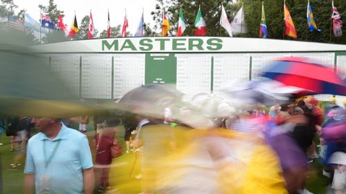 Play was suspended twice on the first official, day of practice at the 2017 Masters