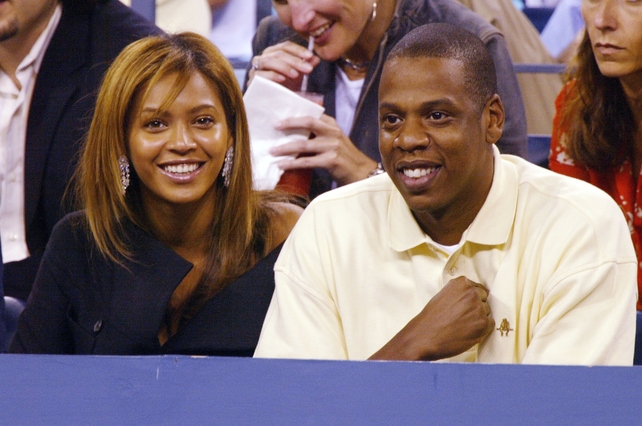 A very understated Beyoncé Knowles and Jay Z attend the women's semi-finals at the 2003 US Open.