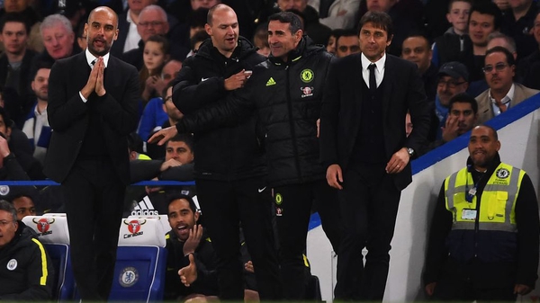The Chelsea team of Antonio Conte (R) got the better of Pep Guardiola's (L) Manchester City