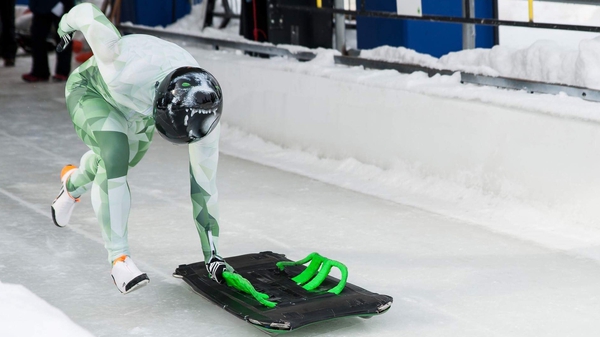 Ireland's Brendan Doyle pushes off at the start of a skeleton run