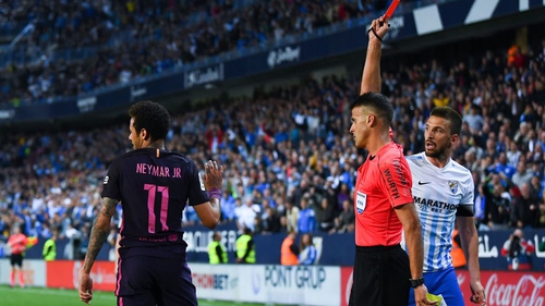Neymar was sent off in the 65th minute
