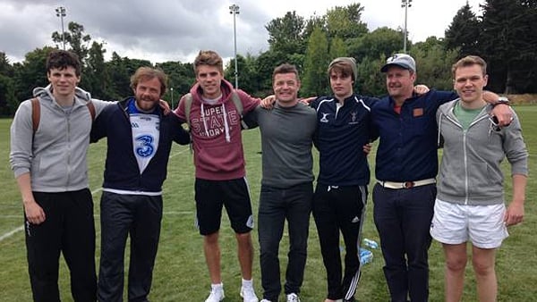 Brian O'Driscoll with some of the cast of Handsome Devil and director John Butler (second right)