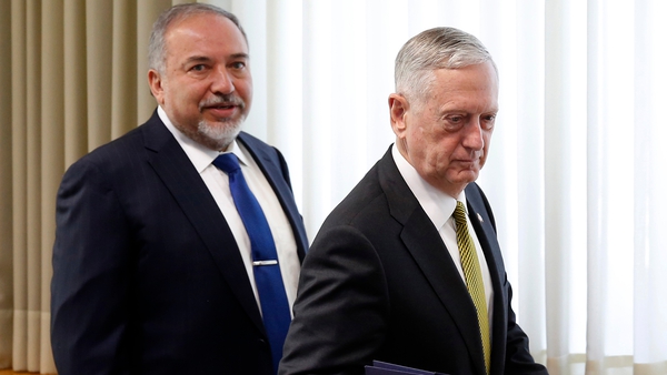 Avigdor Lieberman and Jim Mattis ahead of a press conference this morning