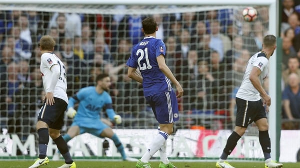 Nemanja Matic watches on as his shot hits the corner of the net
