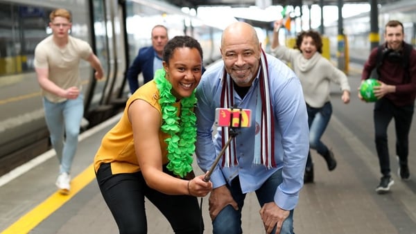 Rugby star Sophie Spence and football legend Paul McGrath at the launch of the new Eir app
