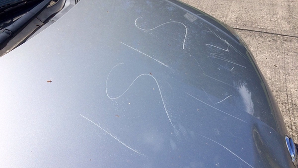 Phrases referring to the self-proclaimed Islamic State terror group were scratched into some of the vehicles