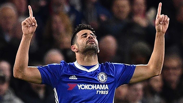 Diego Costa celebrates his first goal at Stamford Bridge
