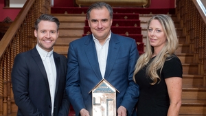 The winners of Home of the Year: Louise McGuane & Dominic McCarthy with their trophy next to judge Declan O'Donnell. The winners of Home of the Year: Louise McGuane & Dominic McCarthy with their trophy next to judge Declan O'Donnell.