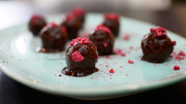 Chocolate and Raspberry Balls are perfect for snacking on the go or as a tasty after-dinner sweet treat.