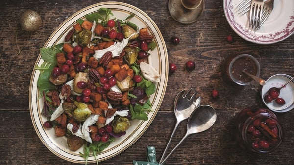 Use up any left-over turkey by tossing together this Warm Turkey Salad with Pickled Cranberries.