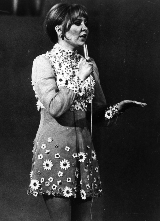 Another Sixties mini dress for British singer Lulu in 1969. The singer went floral performing her song 'Boom Bang-a-Bang' which took her to third place.