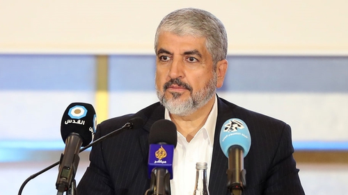 Exiled Chief of Hamas' Political Bureau Khaled Meshaal at policy unveiling in Qatar