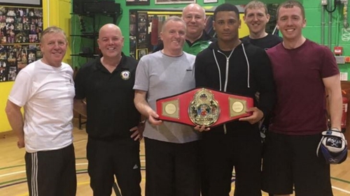 Caoimhin Hynes pictured with his Montana belt (3rd R)