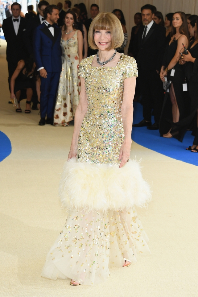 Fashion priestess Anna Wintour wore an amazing fluffy and crystal-like Chanel dress for the occasion!