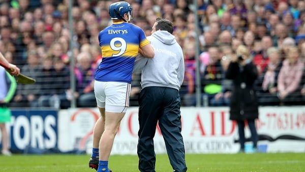 Jason Forde and Davy Fitzgerald clash during the League semi-final at Nowlan Park