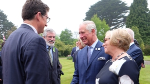 Prince Charles chats to Gerry Adams, Eamon Ryan and Frances Fitzgerald at the ambassador's reception
