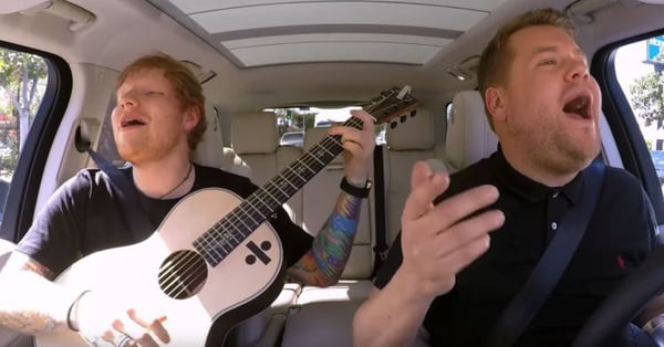 Ed Sheeran and James Corden crank up the tunes in their car