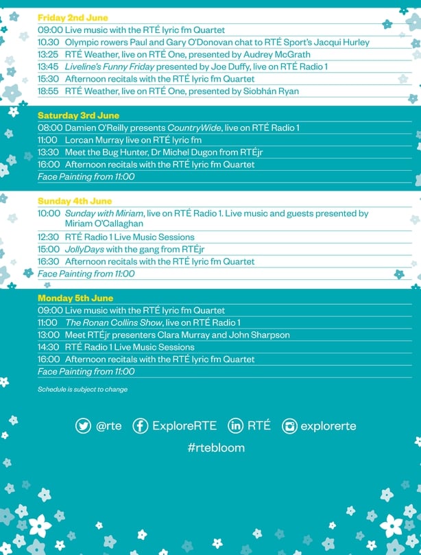 RTÉ schedule at Bloom 2017