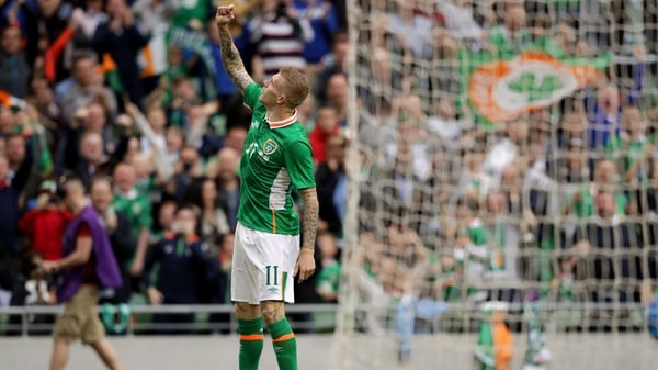 James McClean celebrates Ireland's third goal