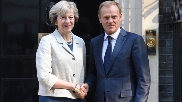 Donald Tusk with Theresa May outside 10 Downing Street last year