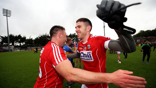 Paul Kerrigan celebrates after the game with Luke Connolly