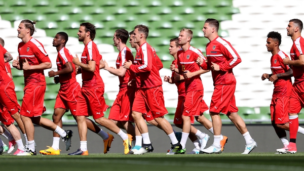 The Austrian squad being put through their paces at the Aviva Stadium