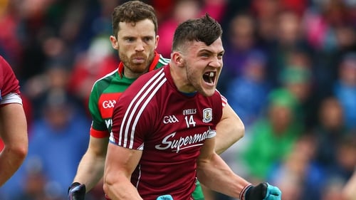 Galway forward Damien Comer celebrates victory at the full-time whistle
