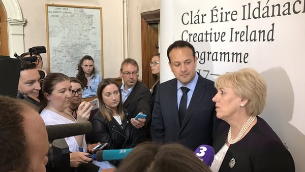 Taoiseach Leo Varadkar, and Minister for the Arts, Heather Humphreys, announcing details of the new Social Welfare Scheme for artists earlier this year
