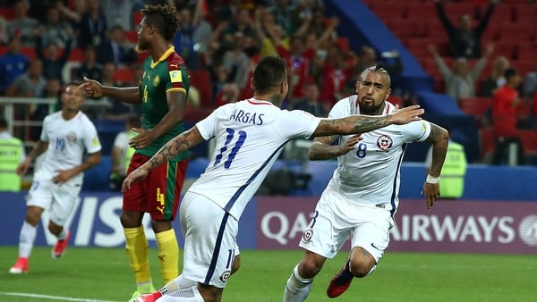 Arturo Vidal put Chile ahead late in their clash with Cameroon in the Confederations Cup tonight