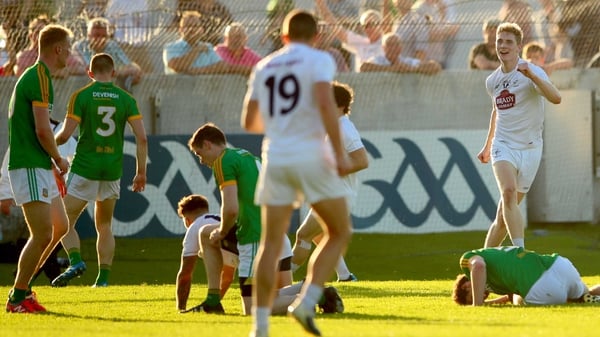 Meath players react to Daniel Flyn's goal for Kildare